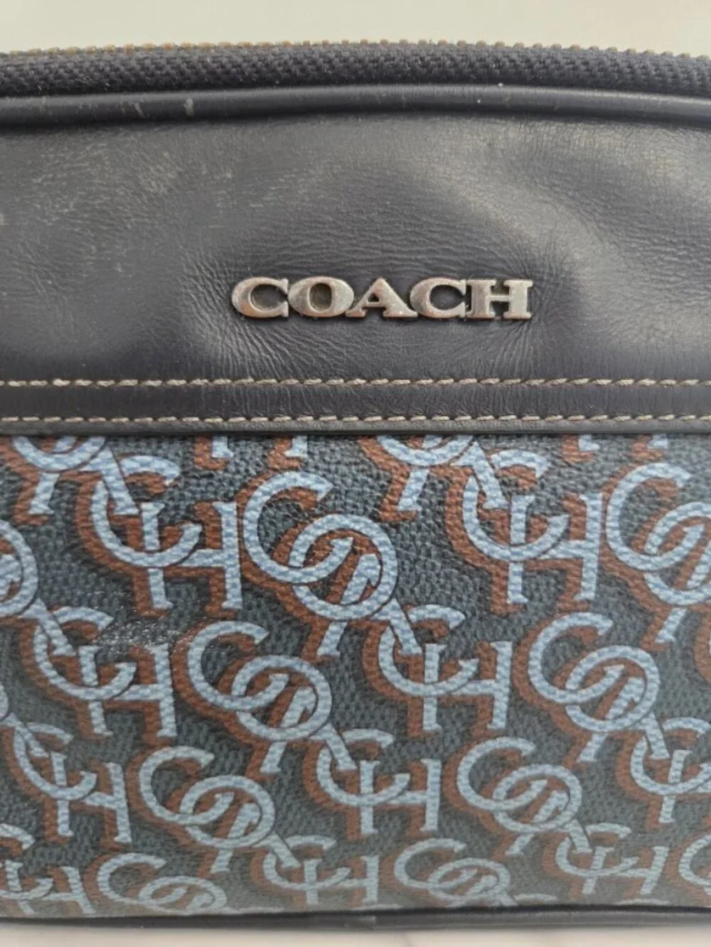Unisex Vintage Coach Monogram Signature Crossbody Shoulder Bag Blue Black